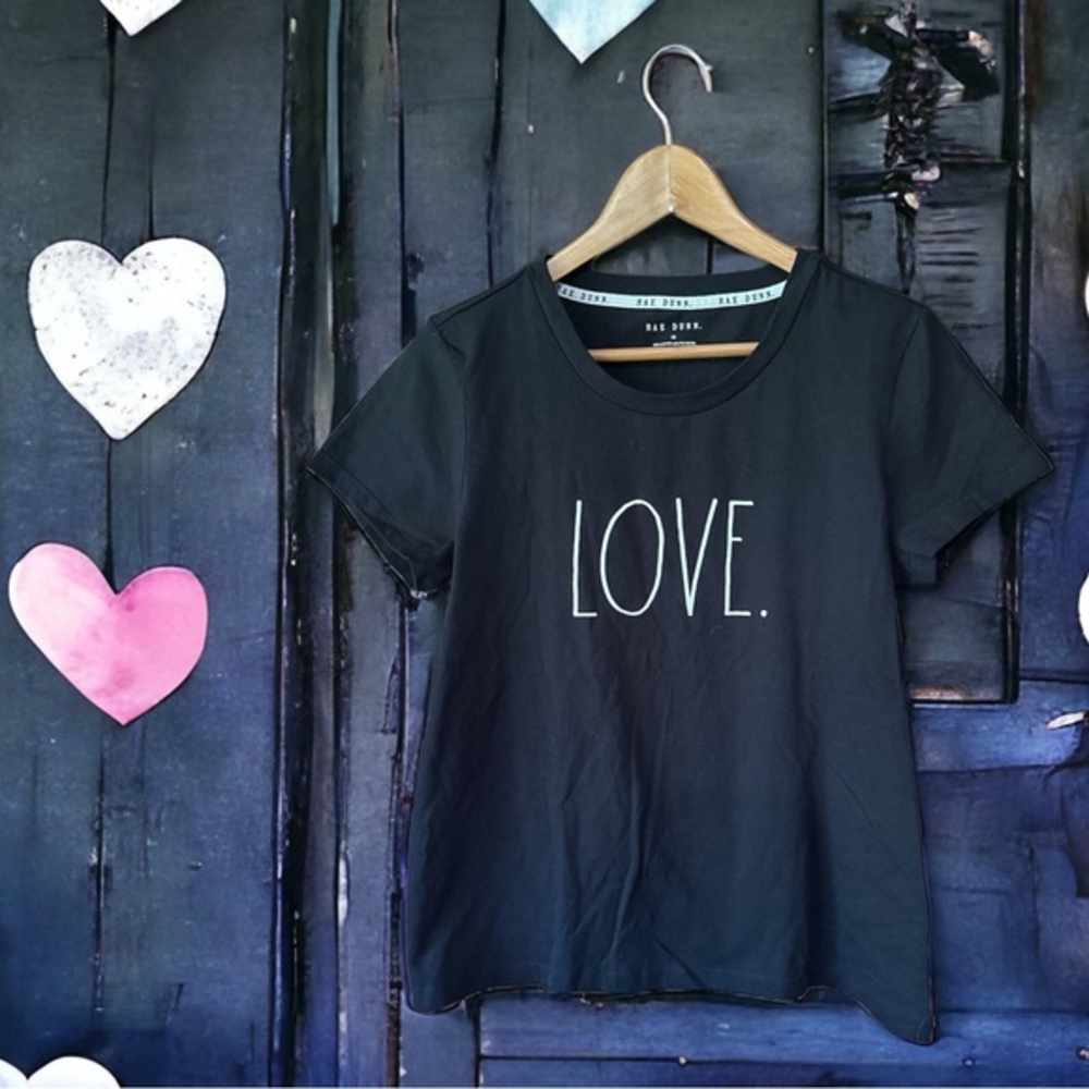 Rae Dunn LOVE Black Valentine Tee Shirt M NWT
